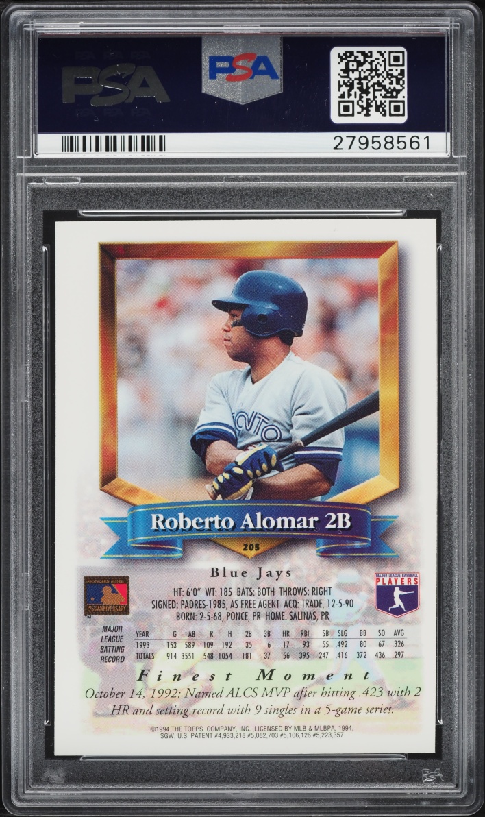 1994 Finest Refractor Roberto Alomar #205 PSA 9 MINT