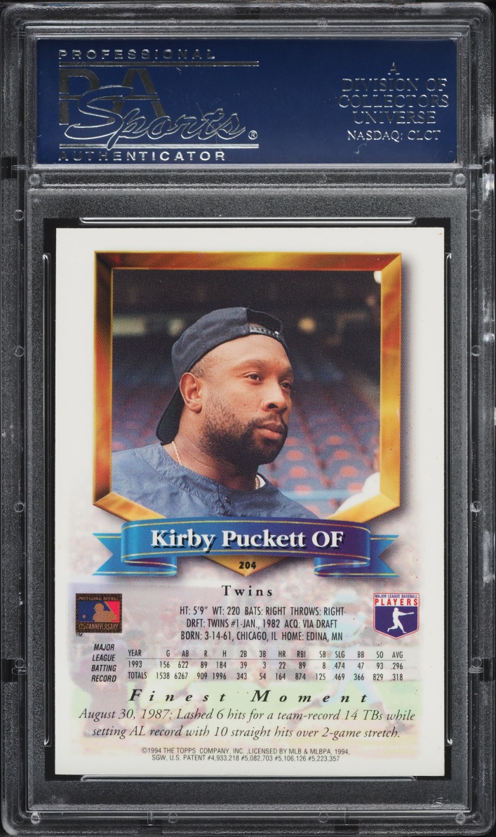 1994 Finest Refractor Kirby Puckett #204 PSA 10 GEM MINT