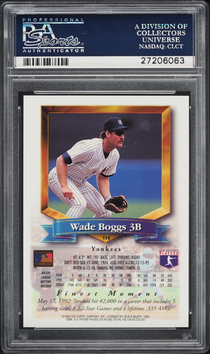 1994 Finest Refractor Wade Boggs #173 PSA 9 MINT