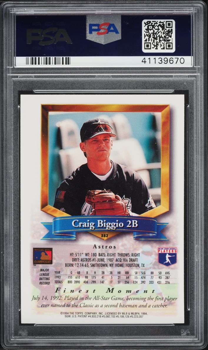 1994 Finest Refractor Craig Biggio #382 PSA 9 MINT