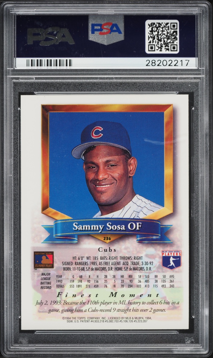 1994 Finest Refractor Sammy Sosa #236 PSA 9 MINT