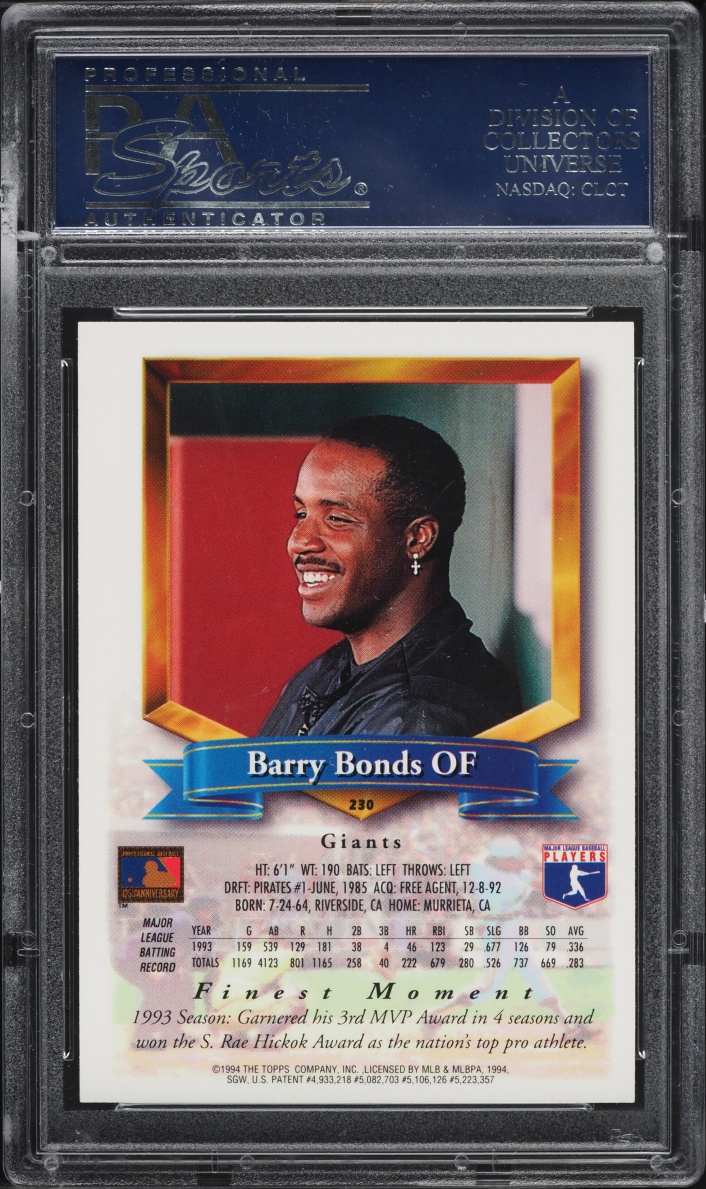 1994 Finest Refractor Barry Bonds #230 PSA 9 MINT