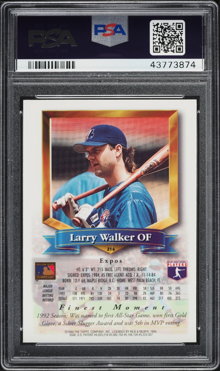 1994 Finest Refractor Larry Walker #216 PSA 9 MINT