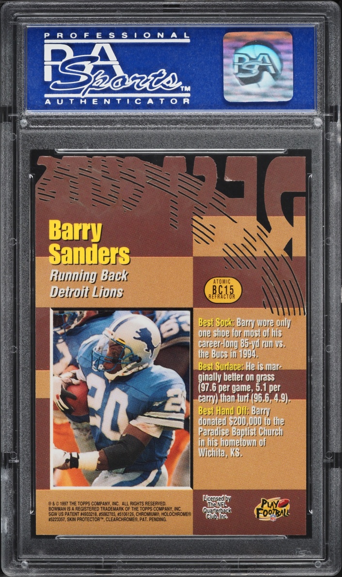 1997 Bowman's Best Best Cut Atomic Refractor Die-Cut Barry Sanders #BC15 PSA 9 MINT