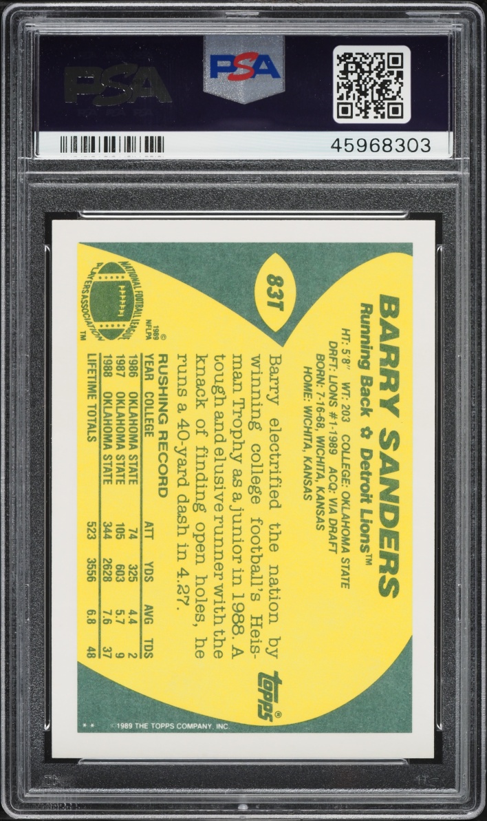 1989 Topps Traded Barry Sanders ROOKIE #83T PSA 10 GEM MINT