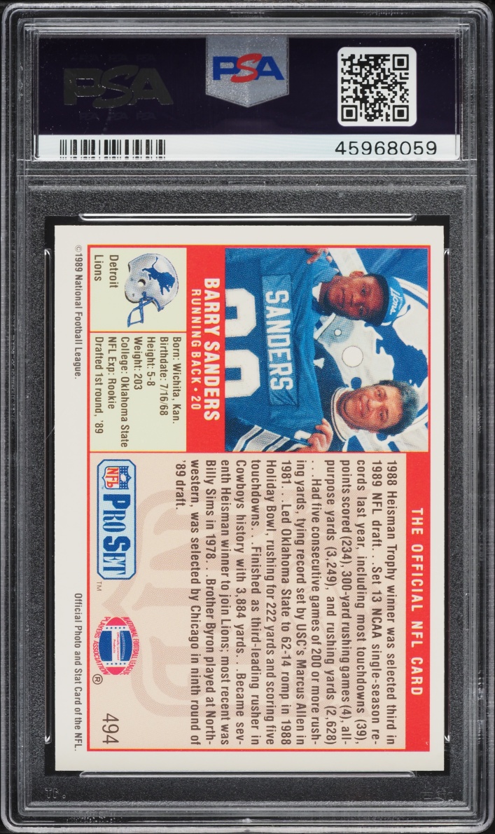 1989 Pro Set Football Barry Sanders ROOKIE #494 PSA 10 GEM MINT