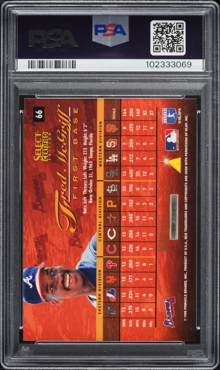 1996 Select Certified Mirror Gold Fred McGriff #66 PSA 8 NM-MT