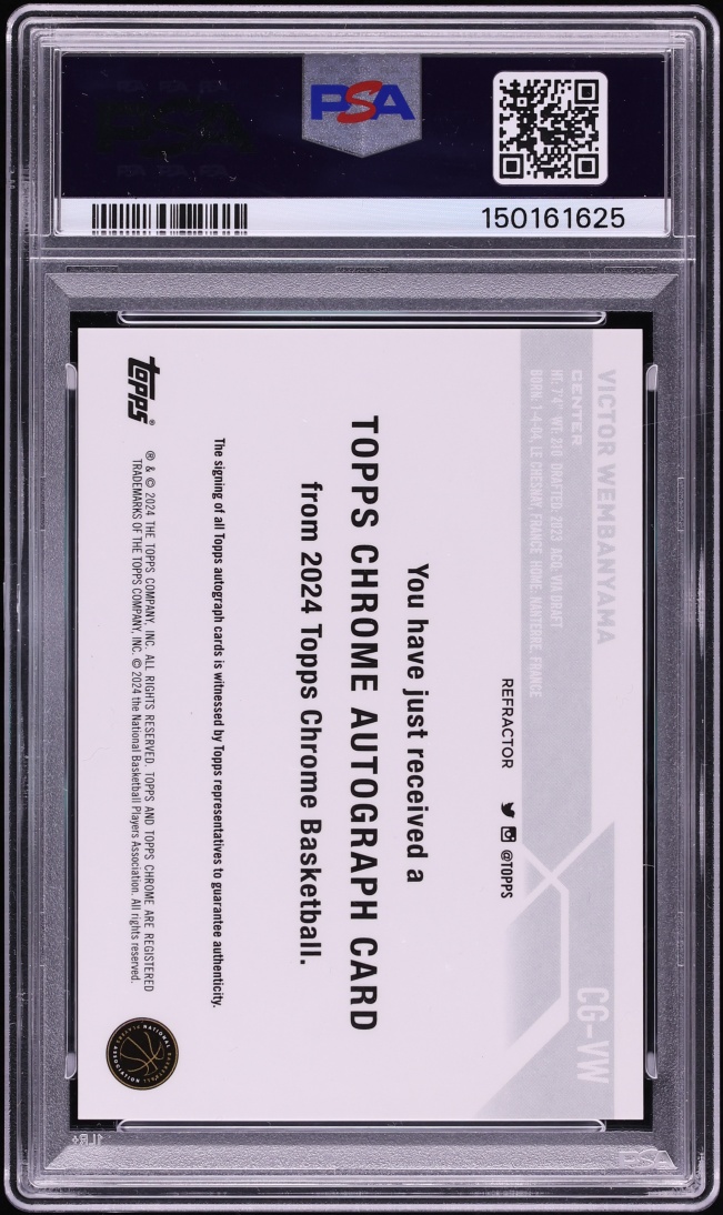 2023 Topps Chrome Refractor Victor Wembanyama ROOKIE AUTO #CG-VW PSA 8 NM-MT