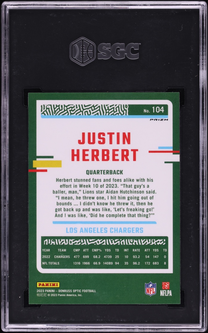 2023 Donruss Optic Stars Prizm Justin Herbert #104 SGC 9.5 MINT+
