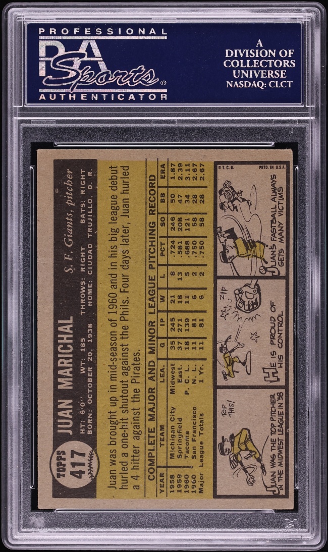 1961 Topps Juan Marichal ROOKIE #417 PSA 3 VG