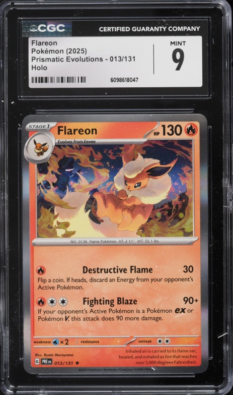 2025 Pokemon Scarlet & Violet Prismatic Evolutions Holo Flareon #13 CGC 9 MINT