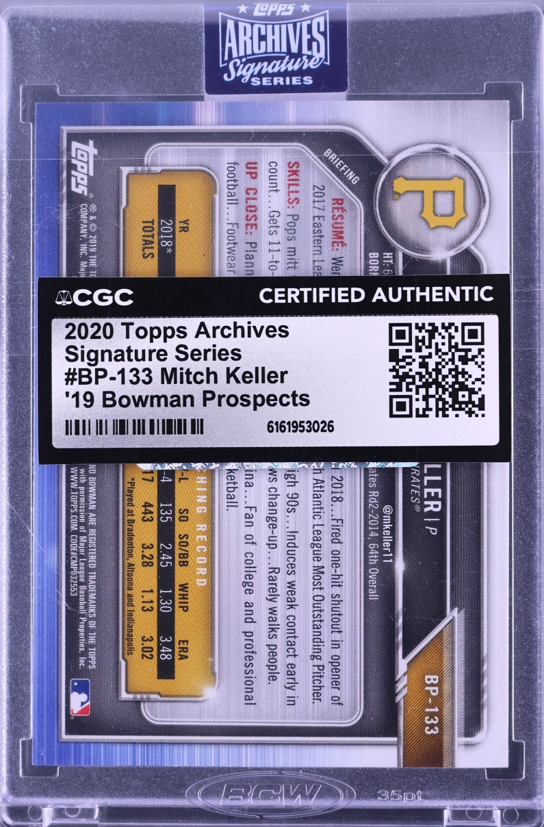 2020 Topps Archives Signature Series '19 Bowman Mitch Keller PROSPECT AUTO /14 #BP-133 CGC AUTH