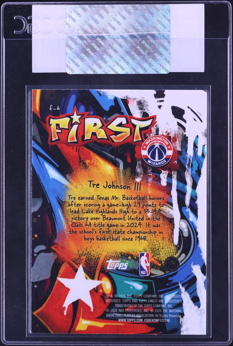 2025 Finest First Tre Johnson III ROOKIE #F-6 CGC AUTH