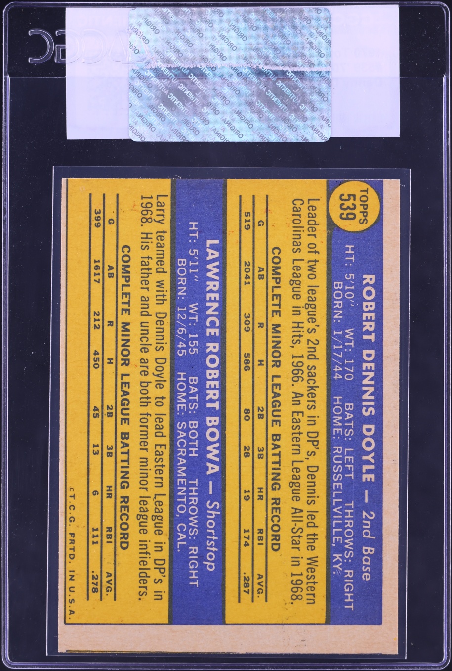 1970 Topps Phillies Rookies #539 CGC AUTH