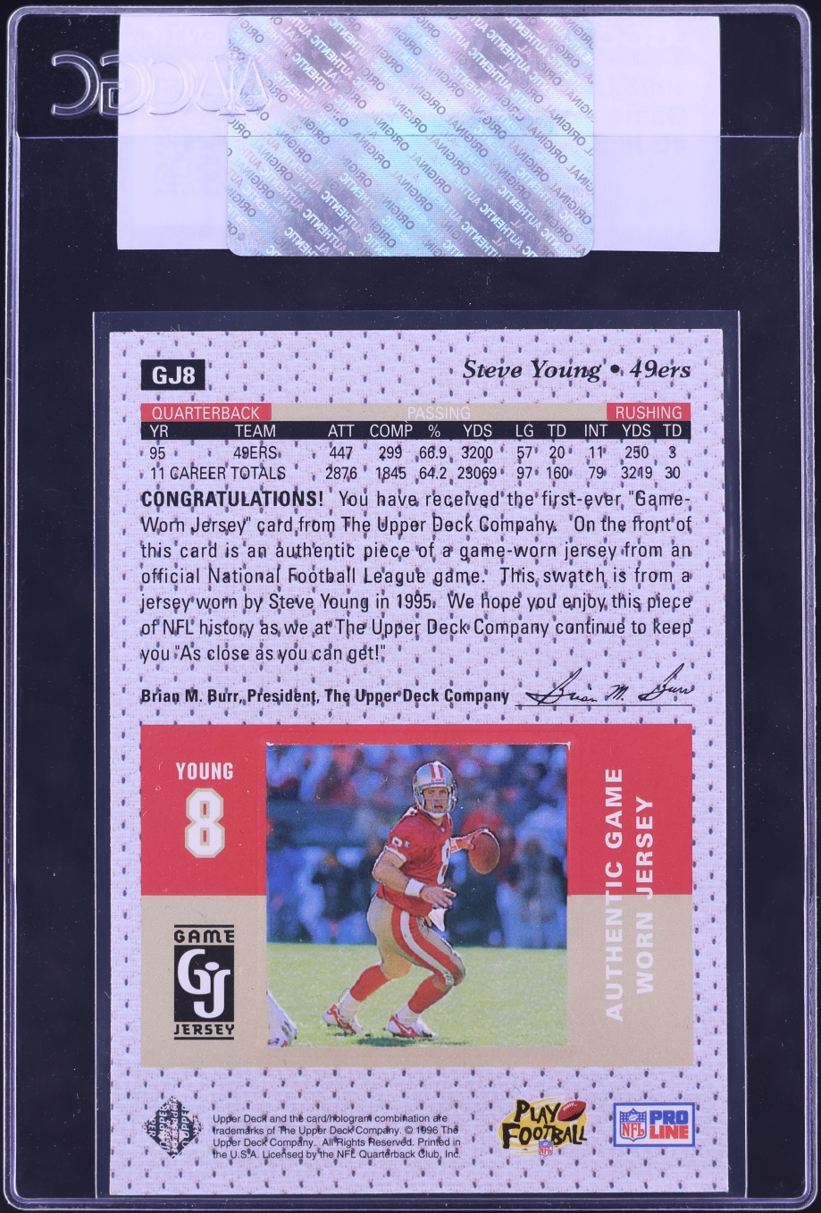 1996 Upper Deck Game Jerseys Steve Young PATCH #GJ8 CGC AUTH