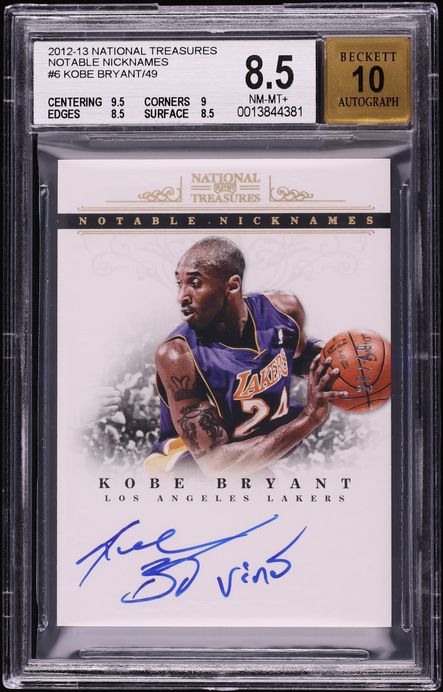 2012 National Treasures Notable Nicknames Kobe Bryant AUTO /49 #6 BGS 8.5 NM-MT+