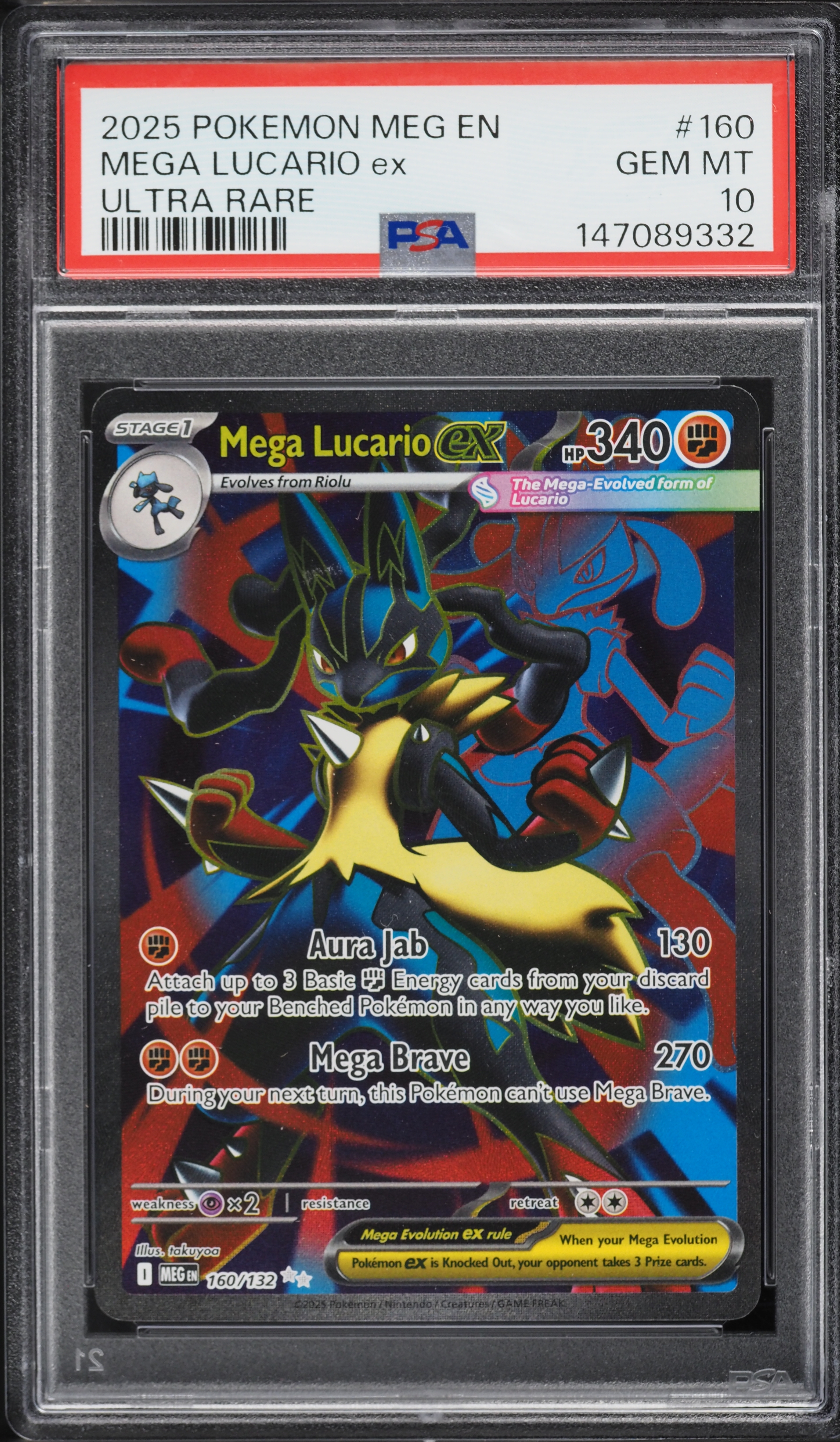 2025 Pokemon Mega Evolution Full Art Mega Lucario EX #160 PSA 10