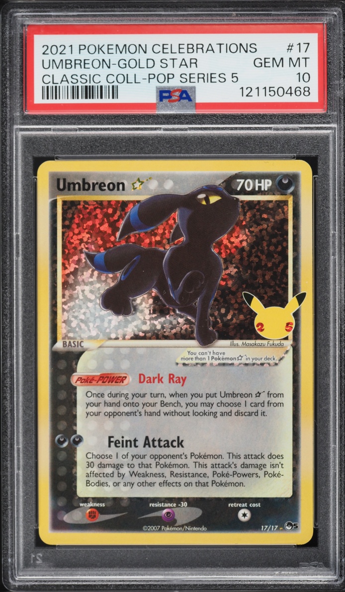 2021 Pokemon Sword & Shield Celebrations Classic Holo Umbreon Gold Star #17 PSA 10 GEM MINT