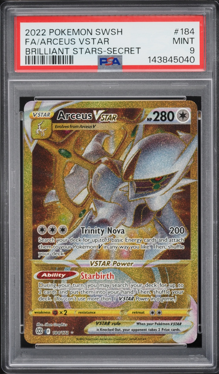 2022 Pokemon Sword & Shield Brilliant Stars Gold Rare Arceus VSTAR #184 PSA 9 MINT