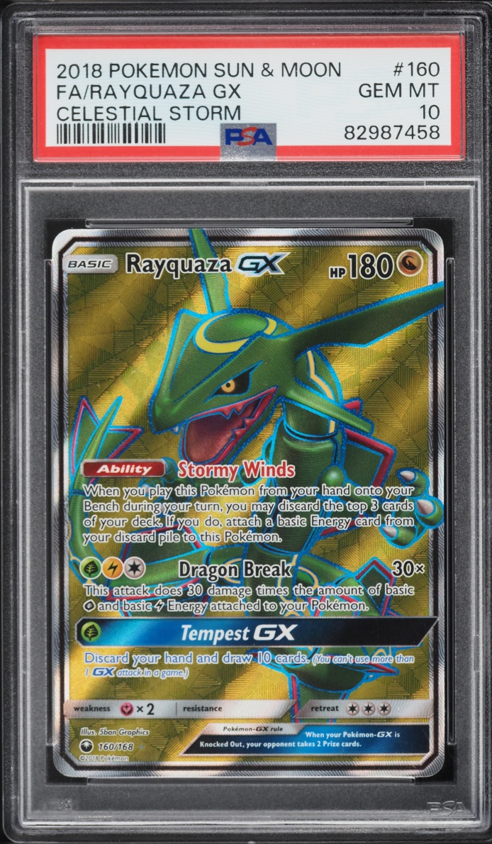 2018 Pokemon Sun & Moon Celestial Storm Full Art Rayquaza GX #160 PSA 10 GEM MINT