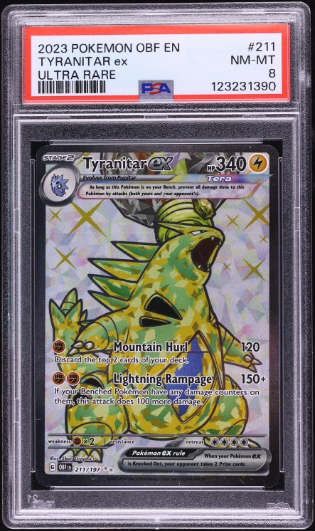 2023 Pokemon Scarlet & Violet Obsidian Flames Full Art Tyranitar ex #211 PSA 8 NM-MT