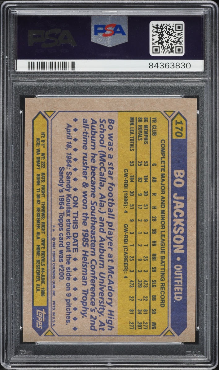 1987 Topps Future Stars Bo Jackson ROOKIE #170 PSA 8 NM-MT
