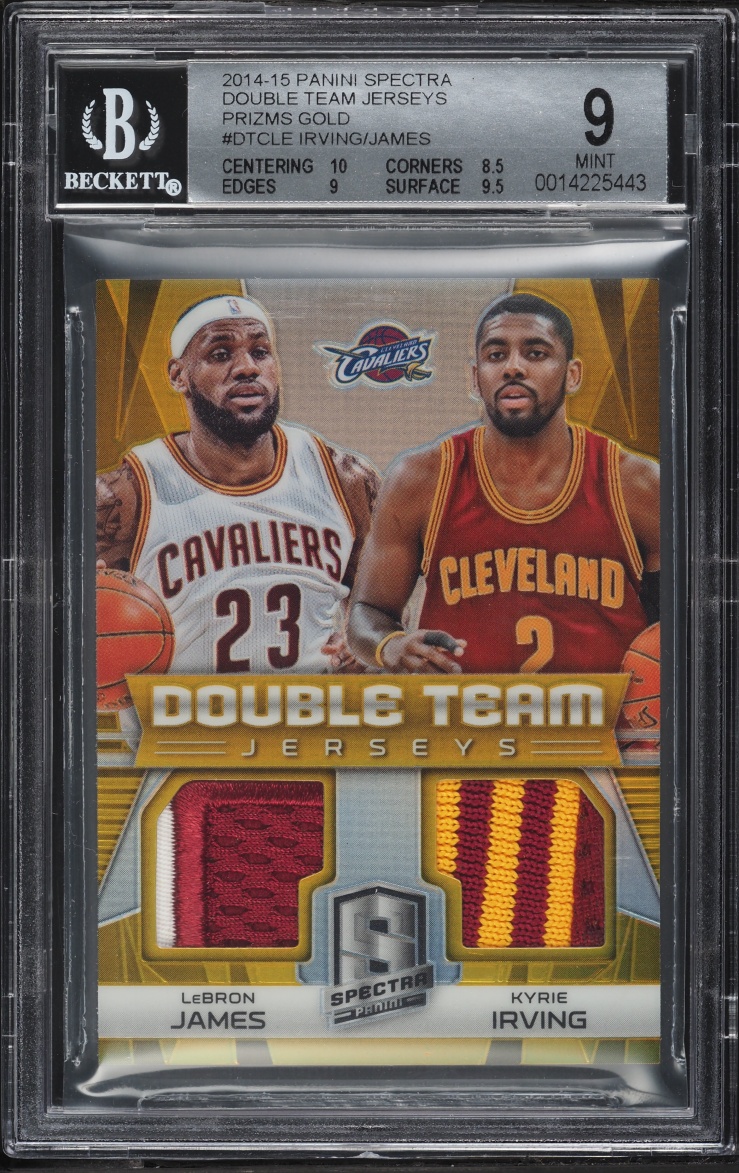 2014 Panini Spectra Double Team Gold Prizm LeBron James & Kyrie Irving PATCH /10 #DT-CLE BGS 9
