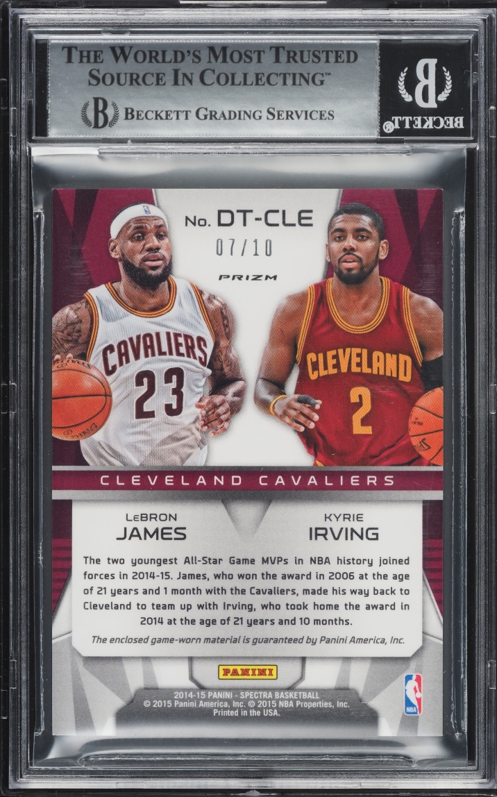 2014 Panini Spectra Double Team Gold Prizm LeBron James & Kyrie Irving PATCH /10 #DT-CLE BGS 9