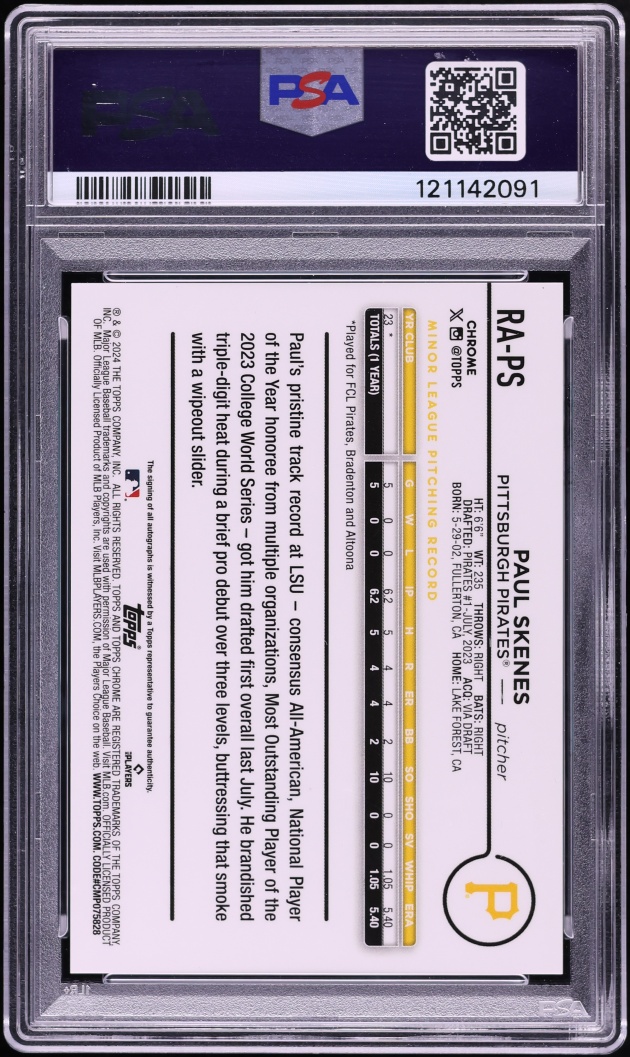 2024 Topps Chrome Update Paul Skenes ROOKIE AUTO #RA-PS PSA 9 MINT