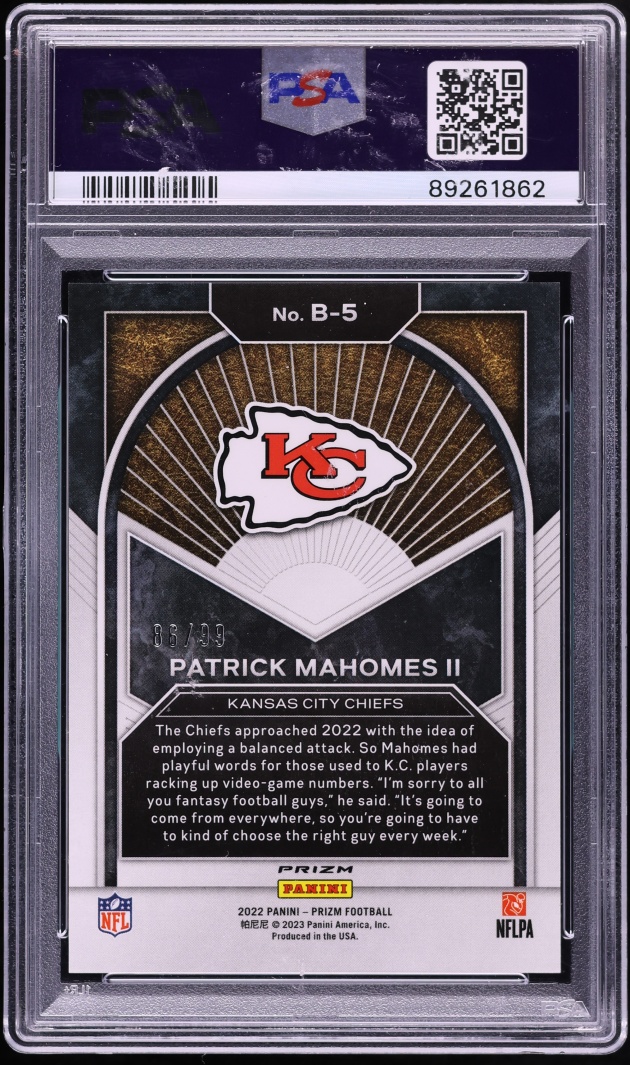2022 Panini Prizm Brilliance Blue Ice Patrick Mahomes II /99 #B-5 PSA 10 GEM MINT