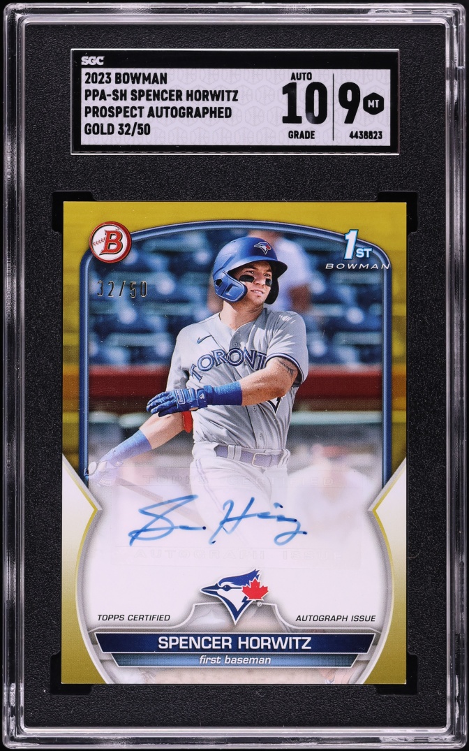2023 Bowman Gold Spencer Horwitz PROSPECT AUTO /50 #PPA-SH SGC 9 MINT
