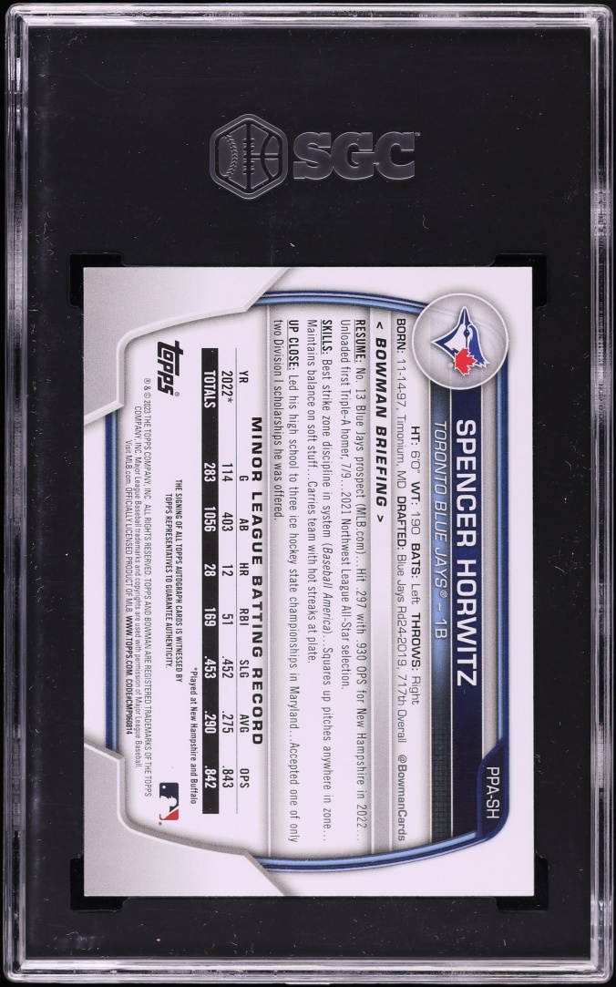 2023 Bowman Gold Spencer Horwitz PROSPECT AUTO /50 #PPA-SH SGC 9 MINT