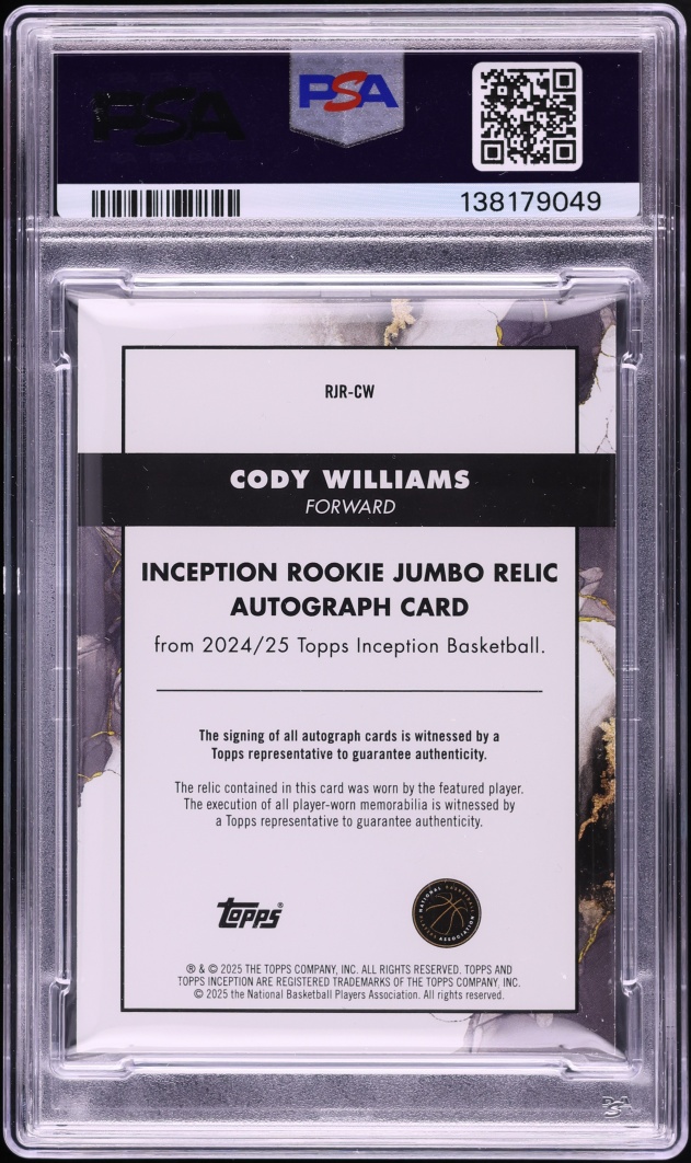 2024 Topps Inception Jumbo Red Cody Williams ROOKIE PATCH AUTO DNA 9 /75 #RJR-CW PSA AUTH