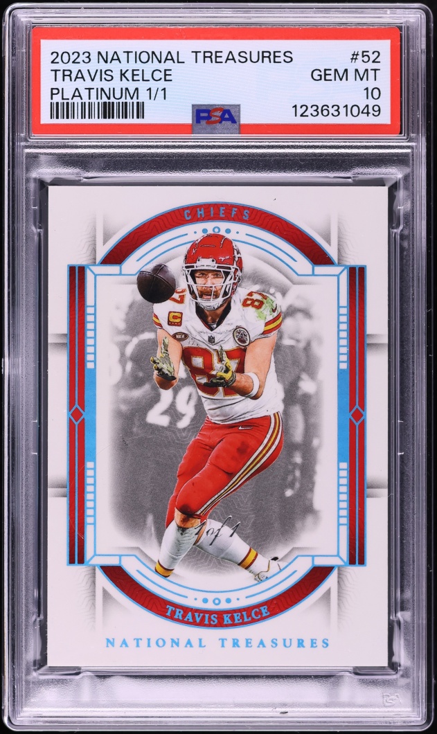 2023 National Treasures Platinum Travis Kelce 1/1 #52 PSA 10 GEM MINT