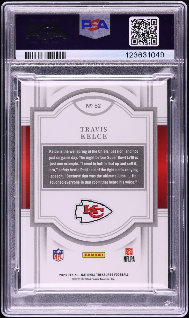 2023 National Treasures Platinum Travis Kelce 1/1 #52 PSA 10 GEM MINT