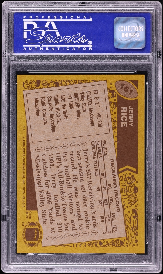 1986 Topps Football Jerry Rice ROOKIE #161 PSA 9 MINT