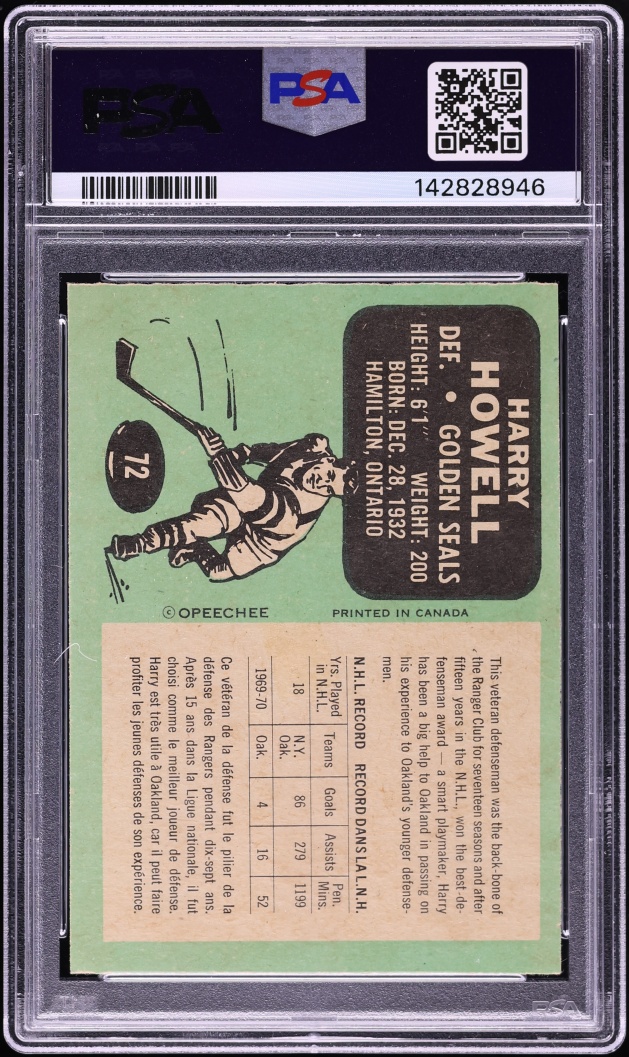 1970 O-Pee-Chee Hockey Harry Howell #72 PSA 8 NM-MT