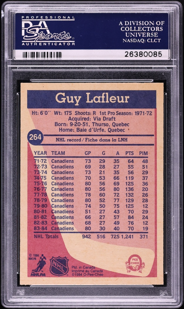 1984 O-Pee-Chee Hockey Guy Lafleur #264 PSA 10 GEM MINT