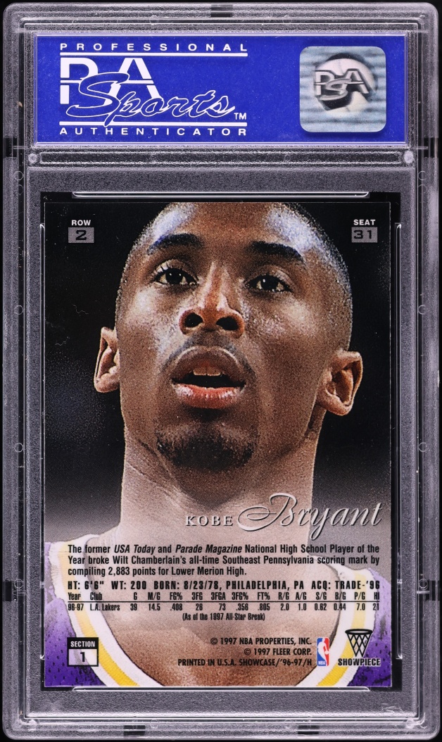 1996 Flair Showcase Row 2 Kobe Bryant ROOKIE #31 PSA 9 MINT