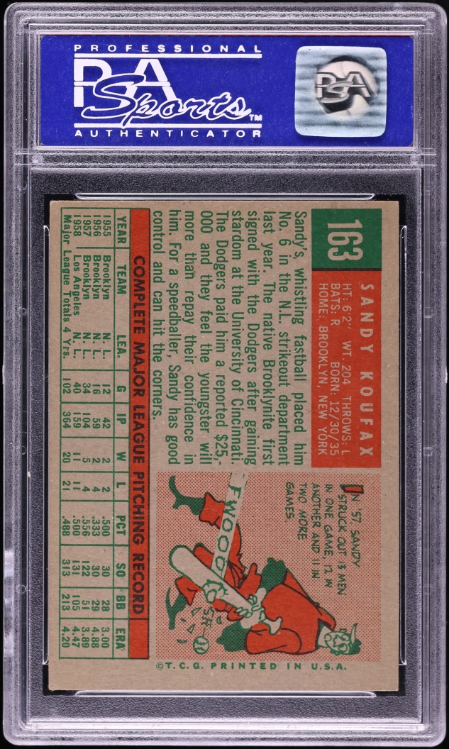 1959 Topps Sandy Koufax #163 PSA 4 VGEX