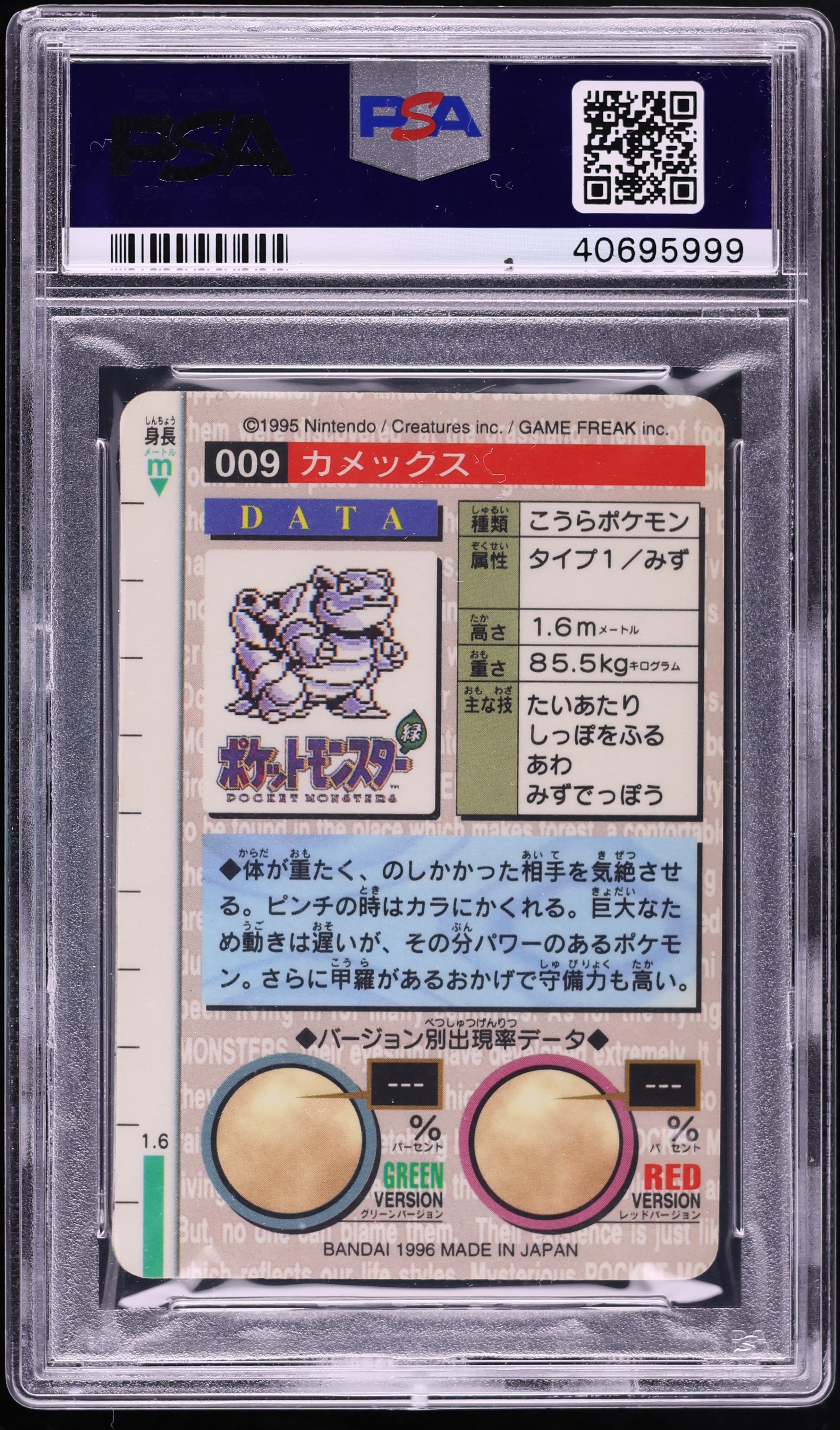 1996 Pokemon Japanese Bandai Carddass Vending Prism Red Blastoise