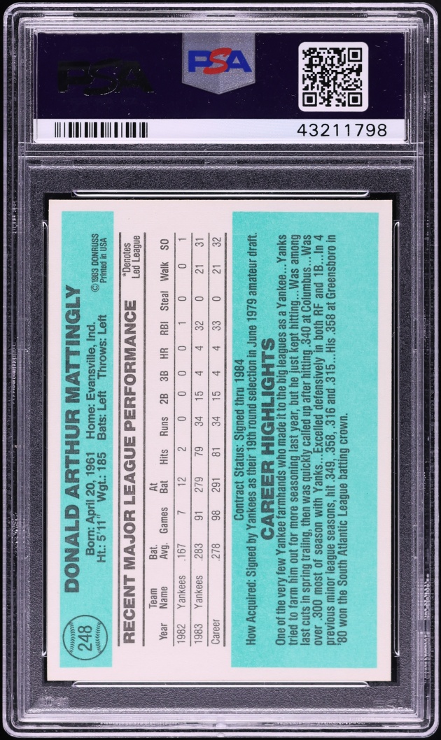 1984 Donruss Don Mattingly ROOKIE #248 PSA 9 MINT