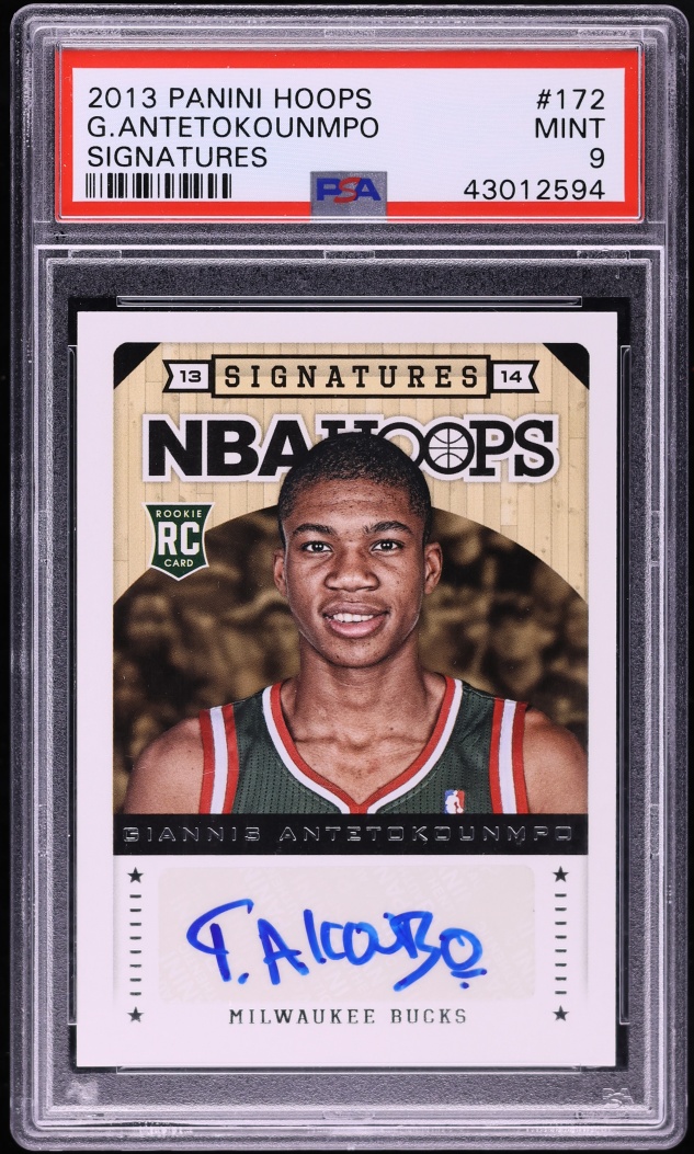2013 Hoops Signatures Giannis Antetokounmpo ROOKIE AUTO #172 PSA 9 MINT