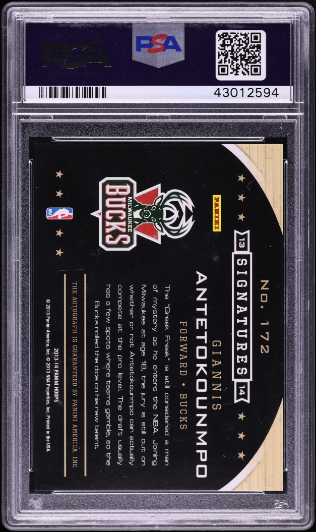 2013 Hoops Signatures Giannis Antetokounmpo ROOKIE AUTO #172 PSA 9 MINT