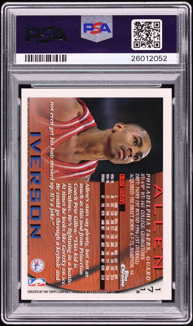 1996 Topps Chrome Refractor Allen Iverson ROOKIE #171 PSA 9 MINT