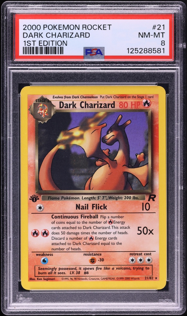 2000 Pokemon Team Rocket 1st Edition Dark Charizard #21 PSA 8 NM-MT