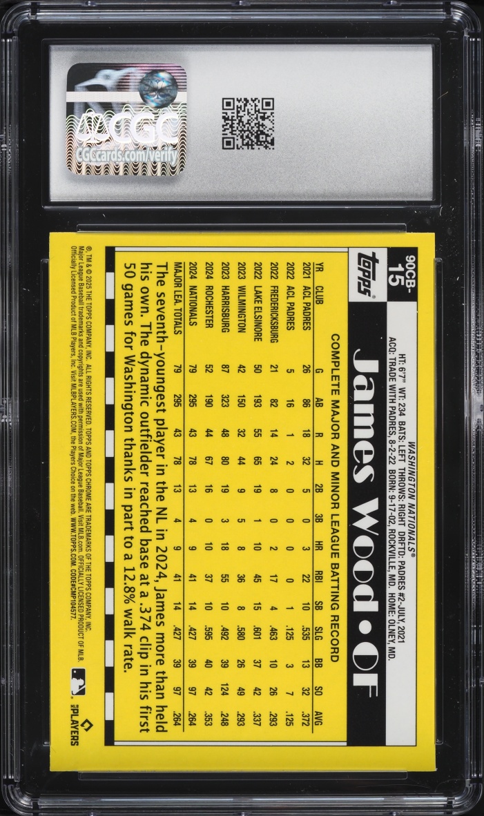 2025 Topps Chrome '90 James Wood ROOKIE #90CB-15 CGC 9.5 MINT+