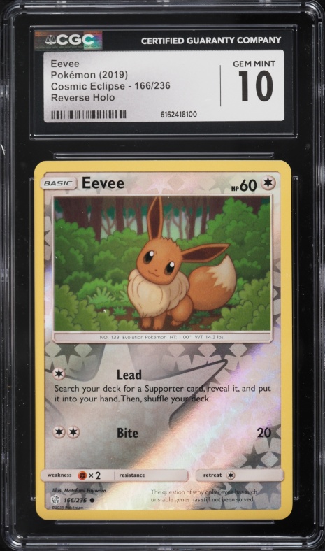 2019 Pokemon Sun & Moon Cosmic Eclipse Reverse Holo Eevee #166 CGC 10 GEM MINT
