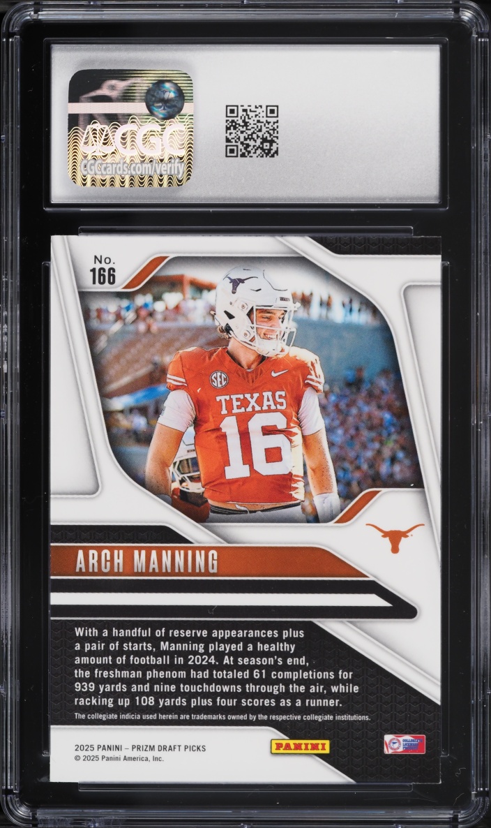 2025 Panini Prizm Draft Picks Arch Manning ROOKIE #166 CGC 10 GEM MINT