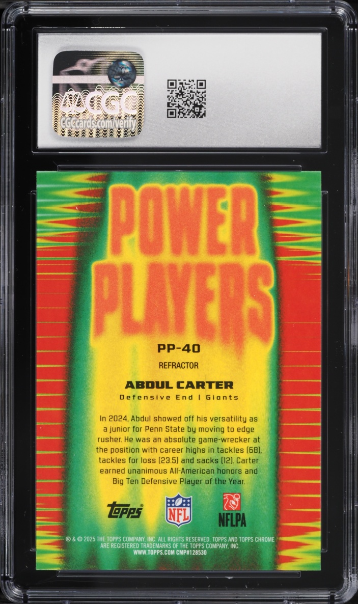2025 Topps Chrome Power Players Refractor Abdul Carter ROOKIE #PP-40 CGC 10 GEM MINT
